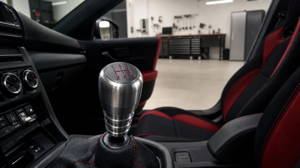 Das sportliche Interieur des 2025 Honda Civic Si mit Fokus auf den Aluminium-Schaltknauf