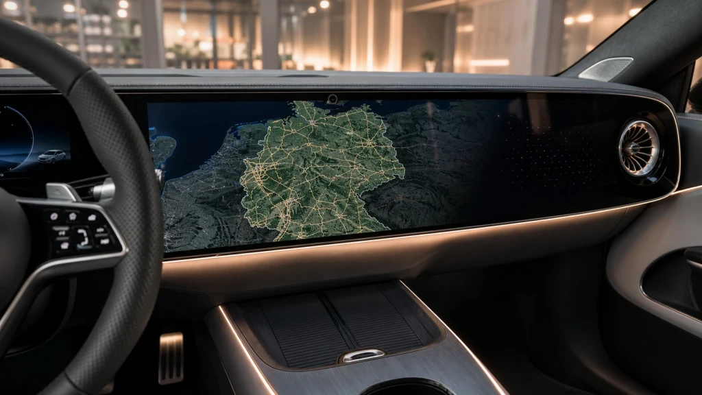 Der digitale MBUX Superscreen im Cockpit des Mercedes CLA 2025 mit aktiver Navigation