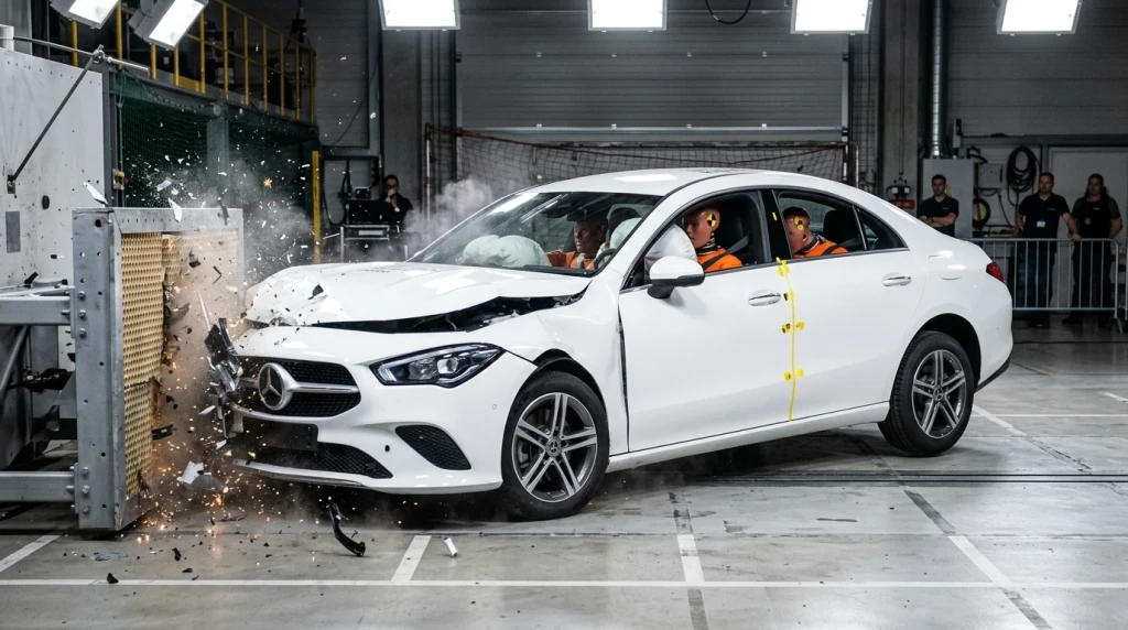 Der neue Mercedes CLA beim Crashtest im Sicherheitszentrum