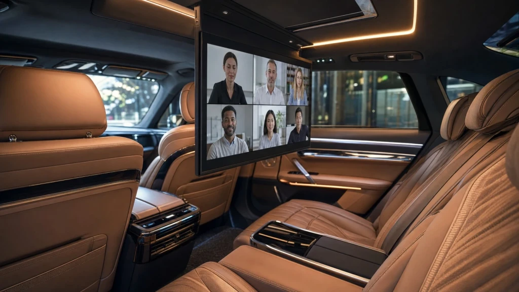 Der 31,3-Zoll-Theater-Bildschirm mit Videokonferenz-Kamera im Fond des i7.