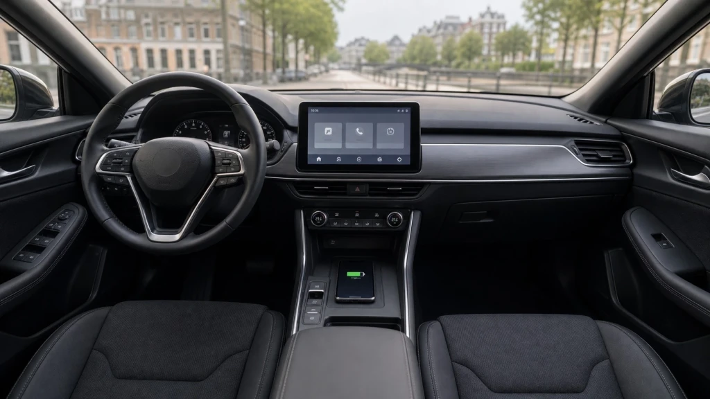 Das modernisierte Cockpit des 2026 Honda Accord mit dem neuen serienmäßigen 9,0-Zoll-Touchscreen und kabelloser Ladestation