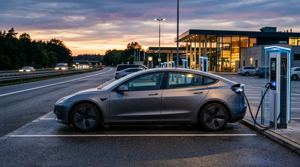 Elektro-Limousine BMW i5 an einer Schnellladesäule
