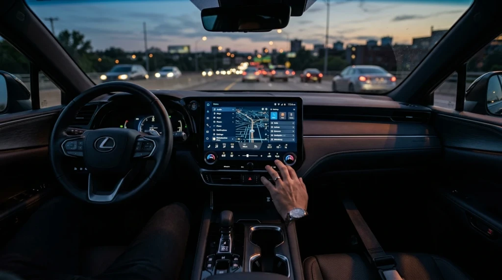 Großer Touchscreen im Cockpit eines modernen Autos.