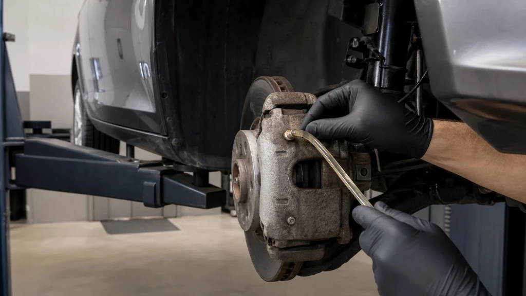 Fachgerechte Entlüftung der Bremsanlage an einem BMW in der Werkstatt