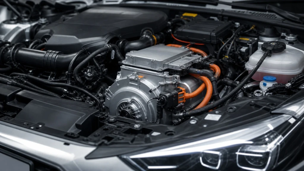 Blick in den Motorraum eines Mild-Hybrids mit 48-Volt-Startergenerator.