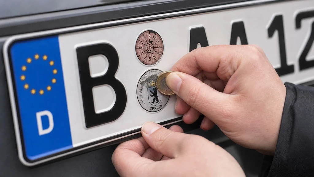 Sicherheitscode auf der Siegelplakette eines deutschen Kennzeichens freirubbeln für das i-Kfz Online-Verfahren.