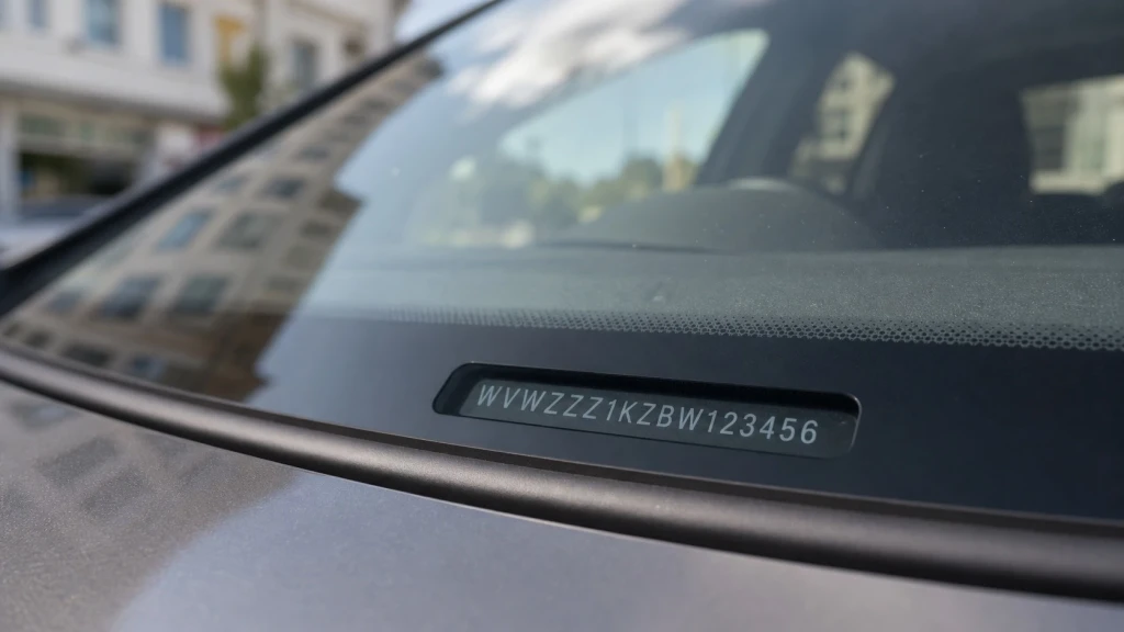 Fahrzeugidentifikationsnummer (FIN) gut sichtbar hinter der Windschutzscheibe eines Autos in Deutschland