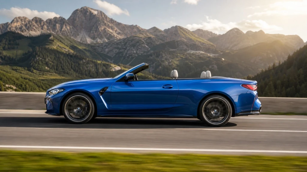 BMW M4 Cabriolet in Bewegung auf einer Alpenstraße