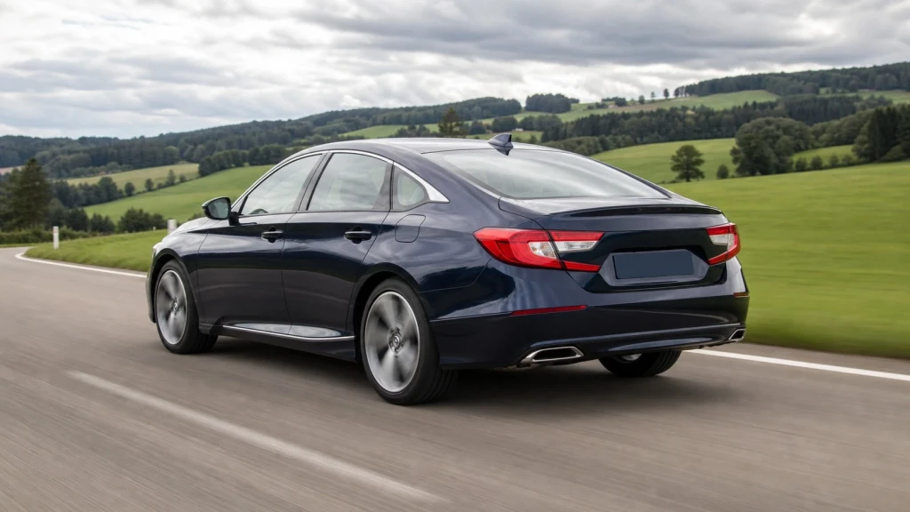 Dunkelblauer 2018 Honda Accord nach Deutschland importiert auf einer Landstraße in Bayern