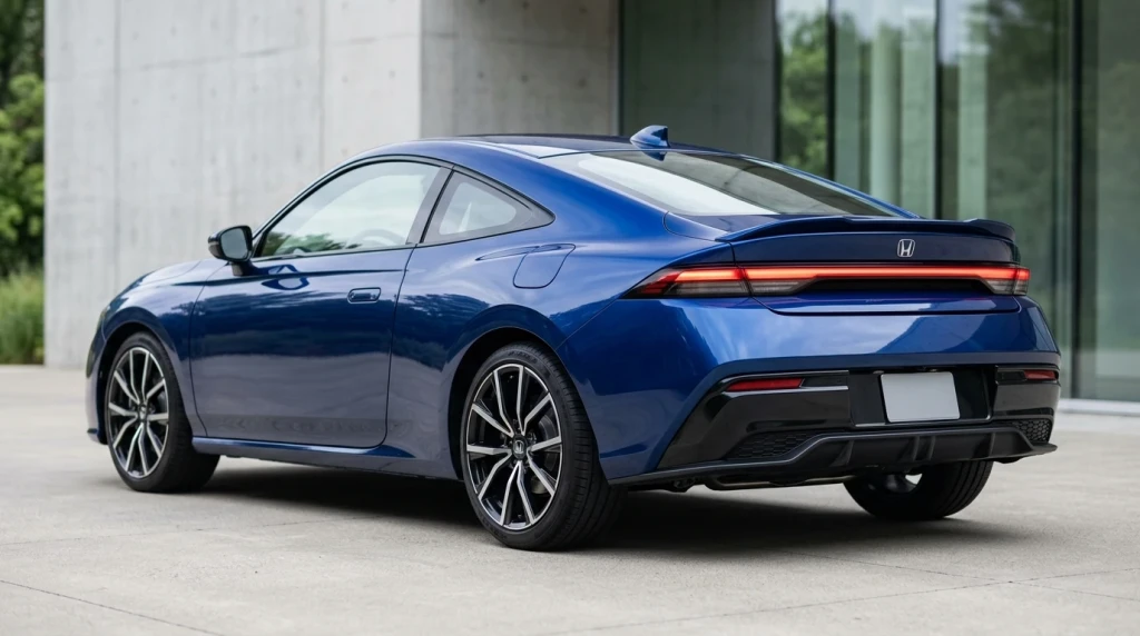 Heckansicht und Sportcoupé-Silhouettent-Details des neuen Honda Prelude Hybrid