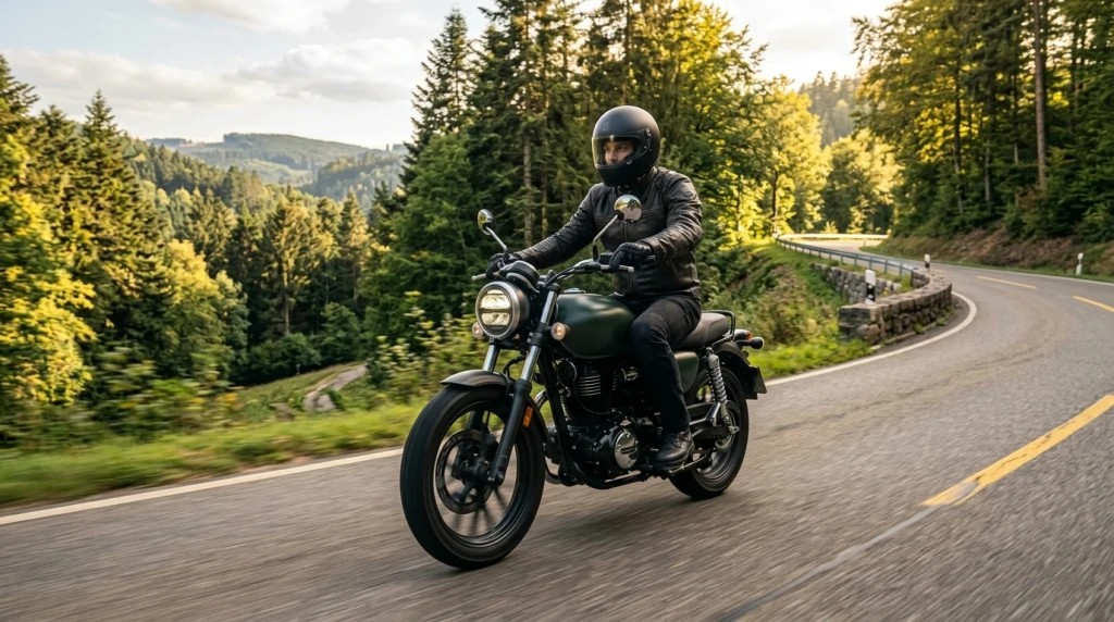 Honda GB350S auf einer Landstraße in Deutschland im Einsatz