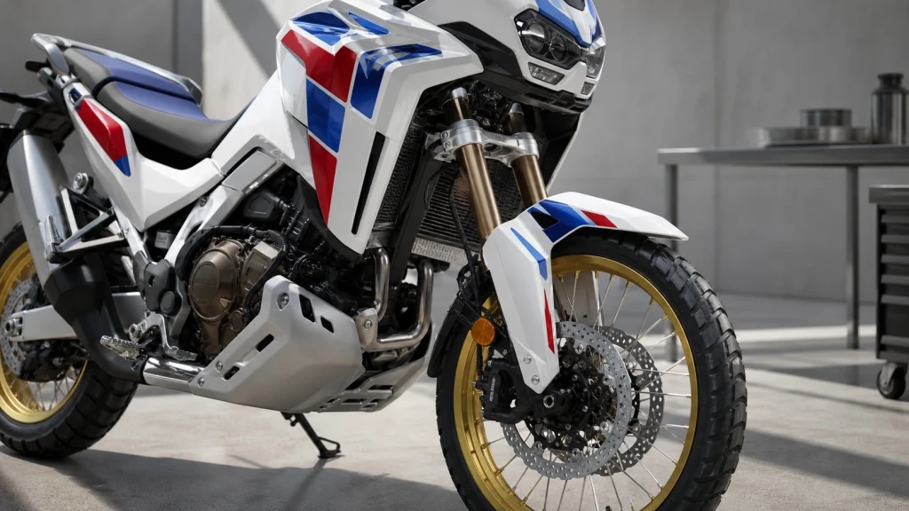 Detailansicht der neuen Farben und Grafikdekors der Honda Africa Twin 2026