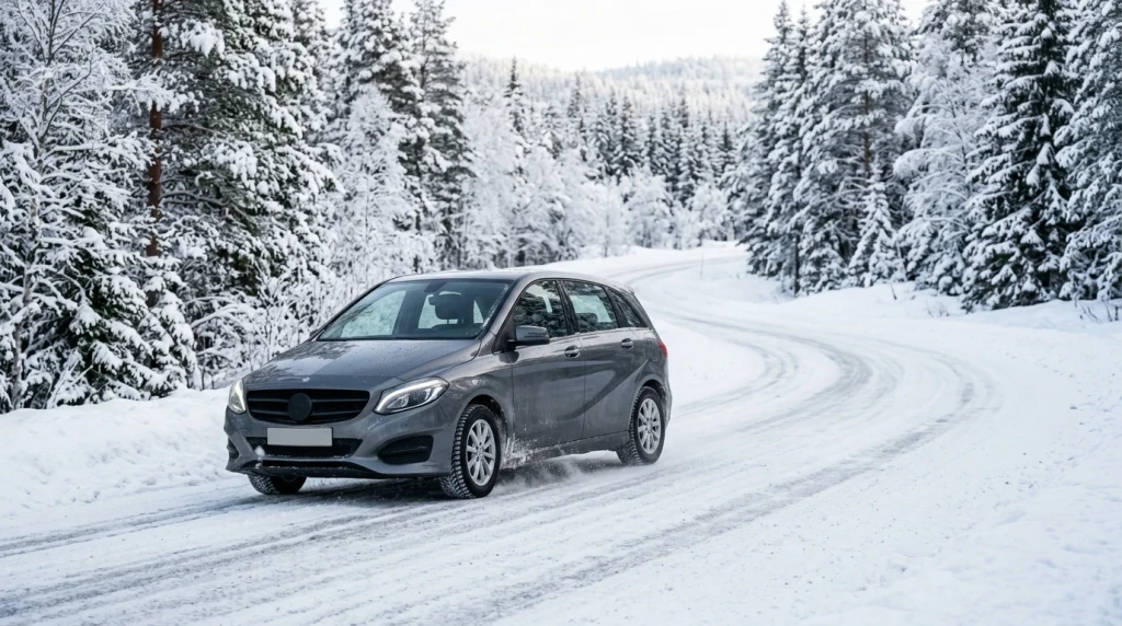 Mercedes B-Klasse W246 mit Sportpaket 952 auf verschneiter Straße