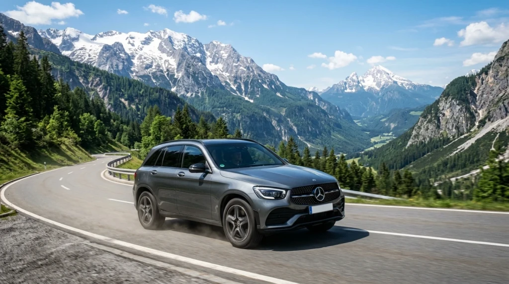 Mercedes-Benz GLC SUV unterwegs auf einer Landstrasse in Deutschland