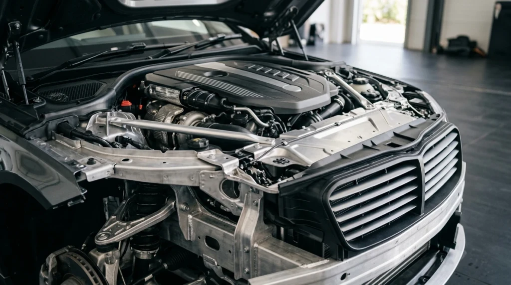 Unter der Motorhaube eines Mercedes-Benz mit BlueEFFICIENCY-Technologie und Leichtbauteilen