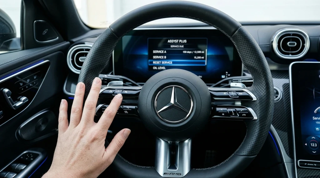 Manuelles Zurücksetzen der Mercedes-Serviceanzeige über die Lenkradtasten