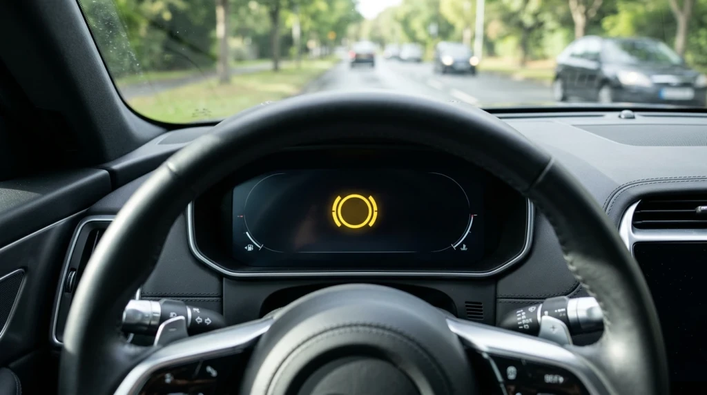 Gelbe Bremsen-Verschleißanzeige im Cockpit eines Mercedes-Benz