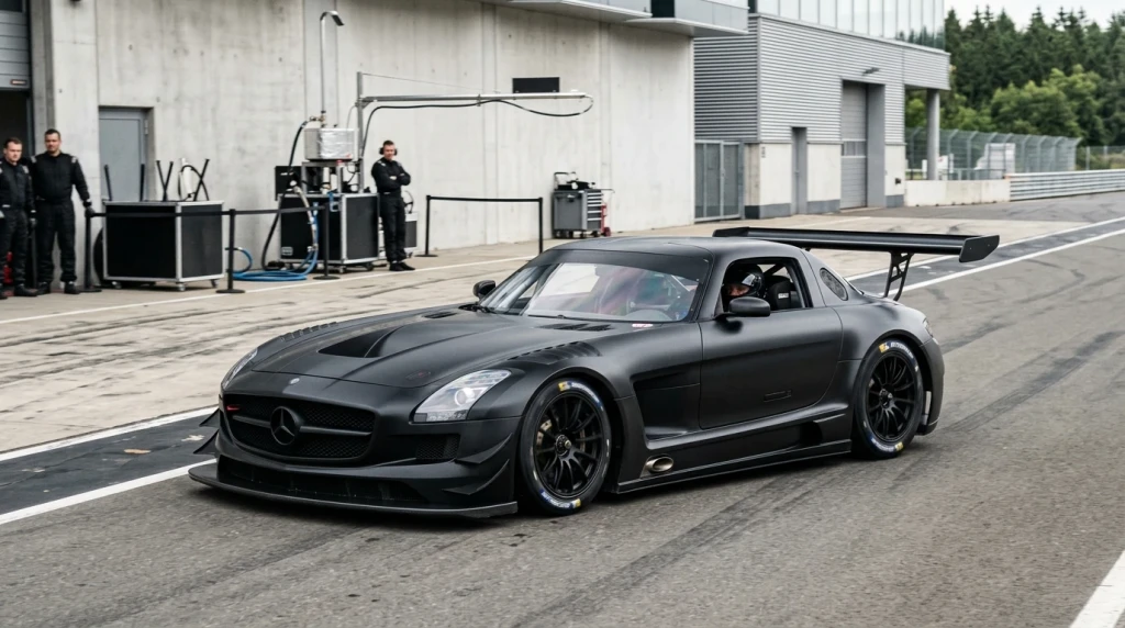 Mercedes-Benz SLS AMG GT3 Rennwagen in der Boxengasse am Nürburgring