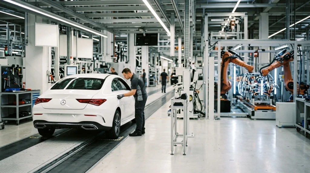 Im Kompaktwagen-Werk Rastatt gebauter Mercedes-Benz CLA bei der Endkontrolle