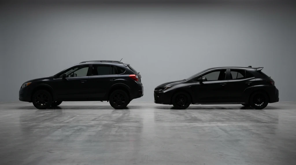 SUV und Kompaktklasse Silhouette im Vergleichsstudio