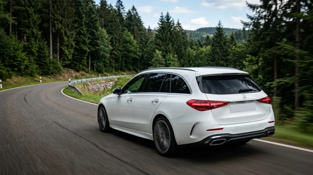 Welcher Mercedes eignet sich am besten für Pendler: C-Klasse T-Modell auf einer Landstraße im Schwarzwald