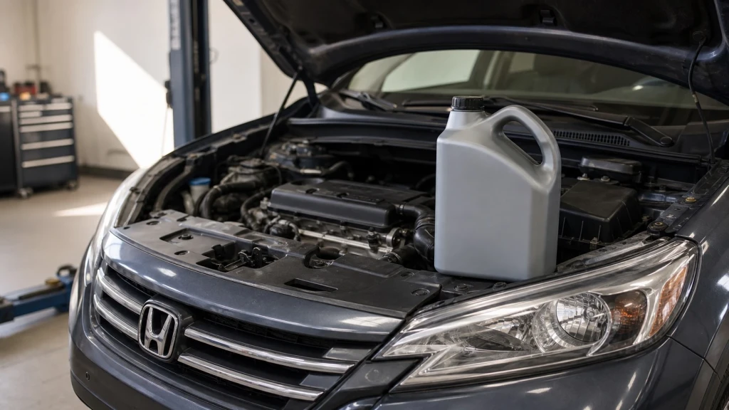 Synthetisches Motoröl 5W-30 auf der Schlossträgerabdeckung eines Honda CR-V