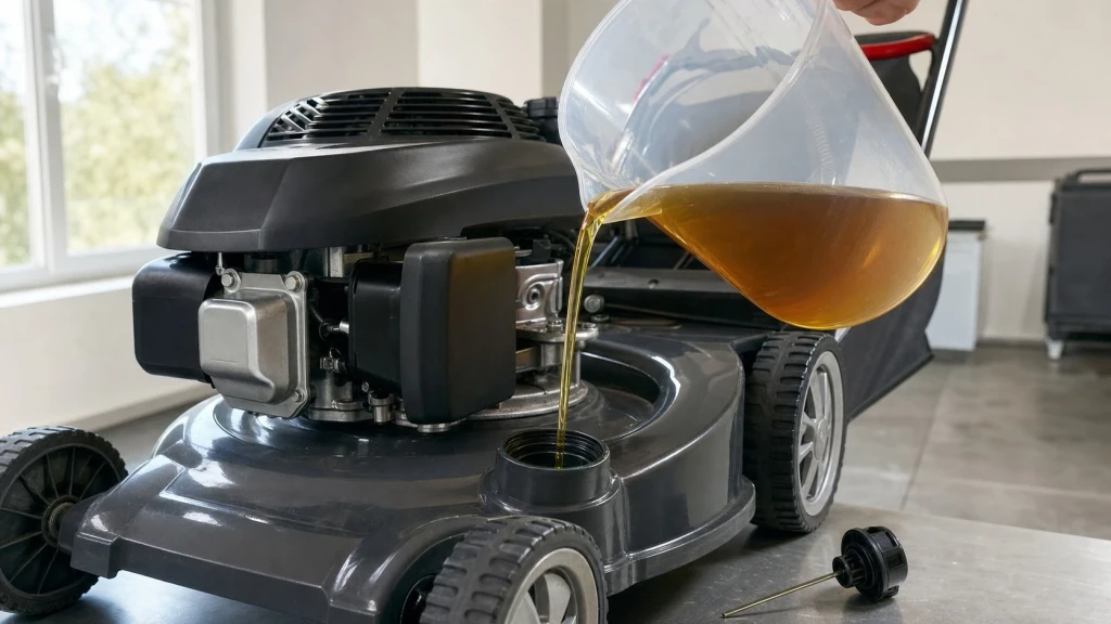 Welches Öl und wie viel Menge? Einfüllen von 0.55 Liter 10W-30 Motoröl in den Honda Rasenmäher