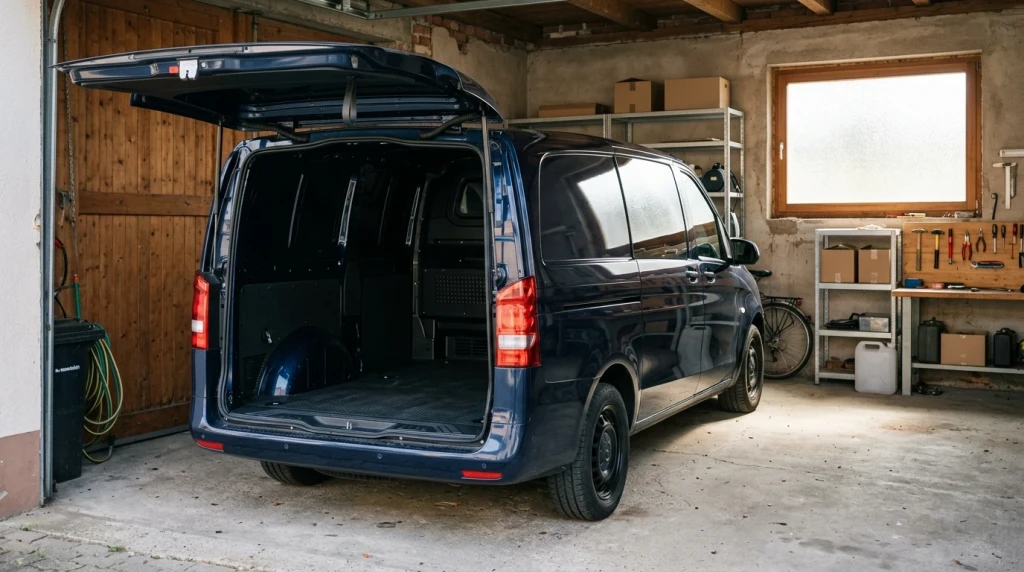 Mercedes Vito beim Einfahren in eine Tiefgarage mit Deckenhöhe