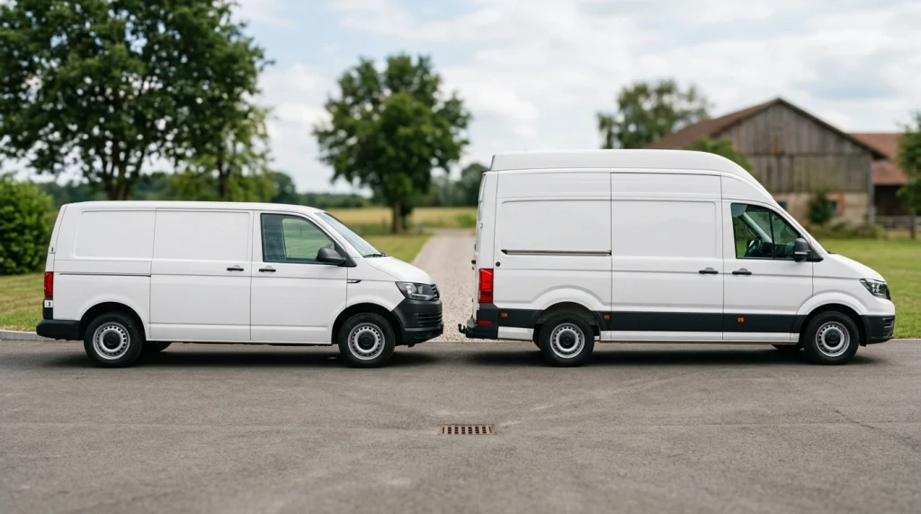 Höhenvergleich der Dachvarianten H1 Normaldach und H2 Hochdach beim Mercedes Sprinter