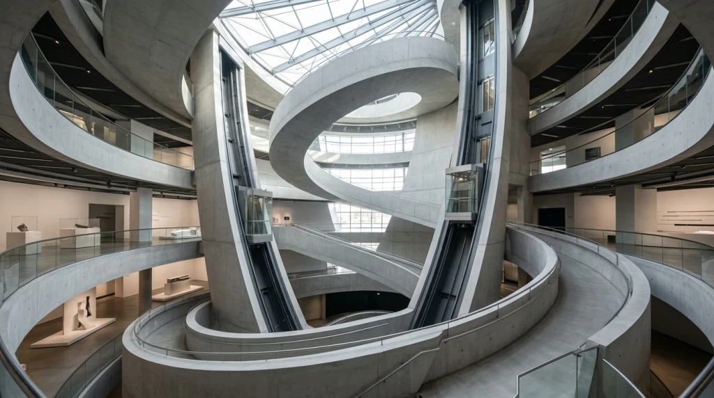 Innenraum und Doppelhelix-Architektur im Mercedes-Benz Museum Stuttgart