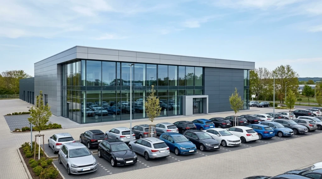 Außenansicht eines Autohauses in Niedersachsen mit Verkaufsfläche