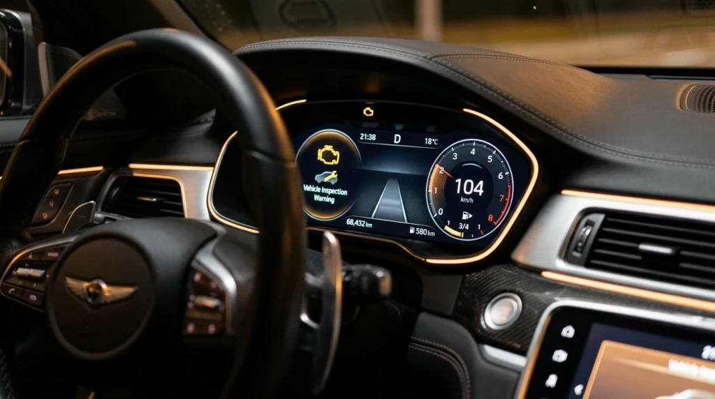 Leuchtende Motorkontrollleuchte und AdBlue-Warnung im Mercedes-Dashboard bei einem defekten NOx-Sensor.