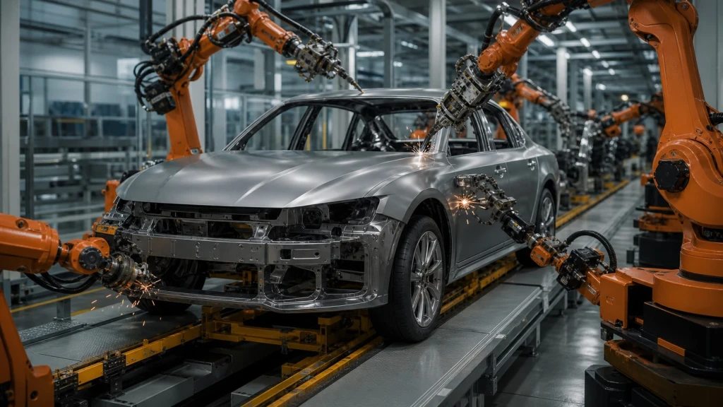 Robotergestützte Fertigungslinie im Werk Yorii, wo der Honda Civic gebaut wird.