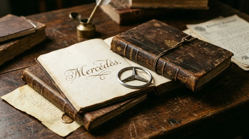 Schreibweise und etymologische Bedeutung des Vornamens Mercédès in historischen Dokumenten.