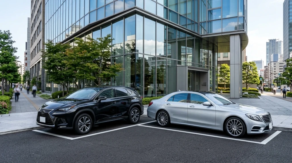 Fahrzeuge der Konzernmarken Honda und Acura vor einem modernen Bürogebäude